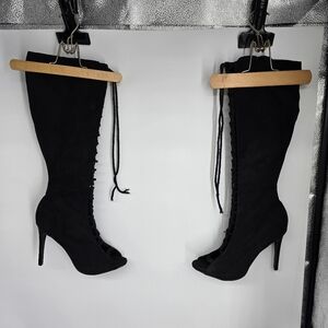 Rogue Shoes Women 10 True Love Open Toe Knee High Boots Black